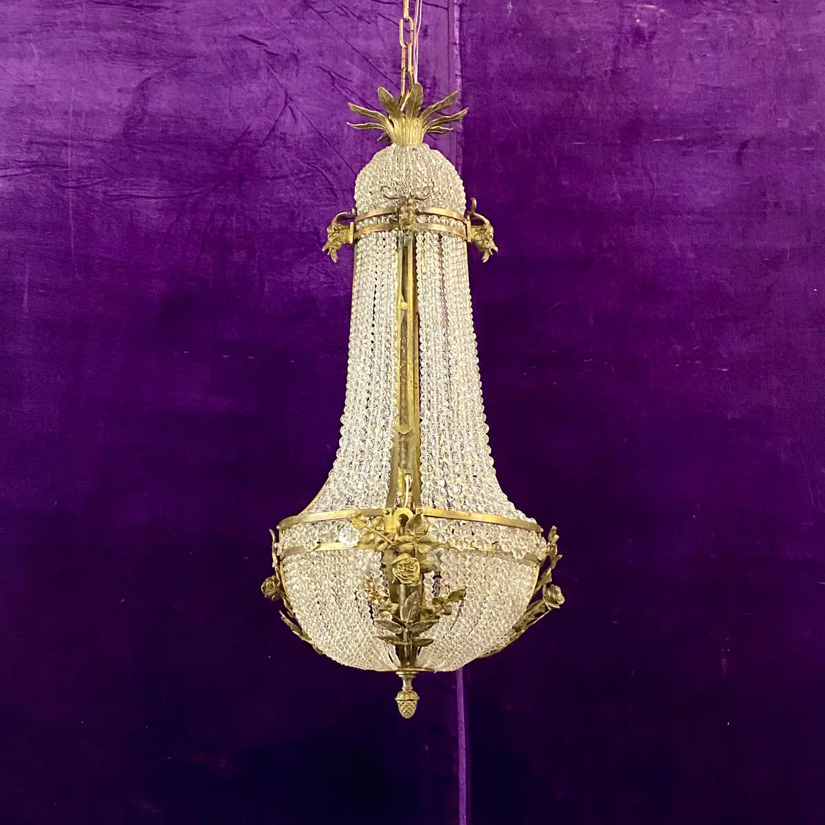 Antique Neoclassical Chandelier With Rose And Ram Details 1