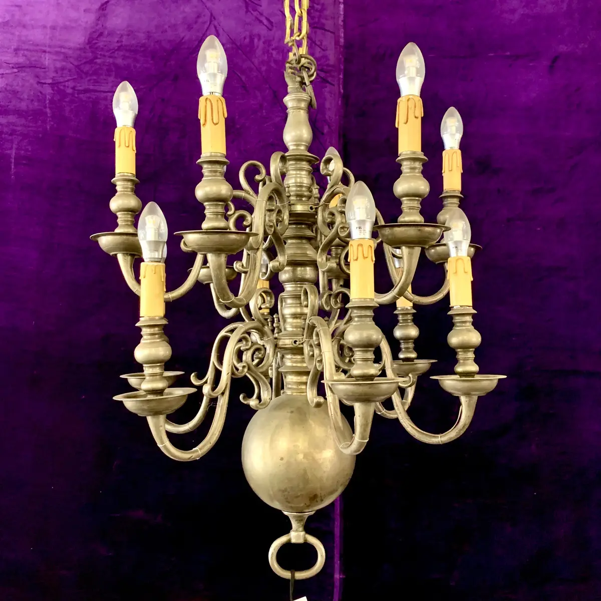 Very Heavy Antique Flemish Pewter Chandelier 1