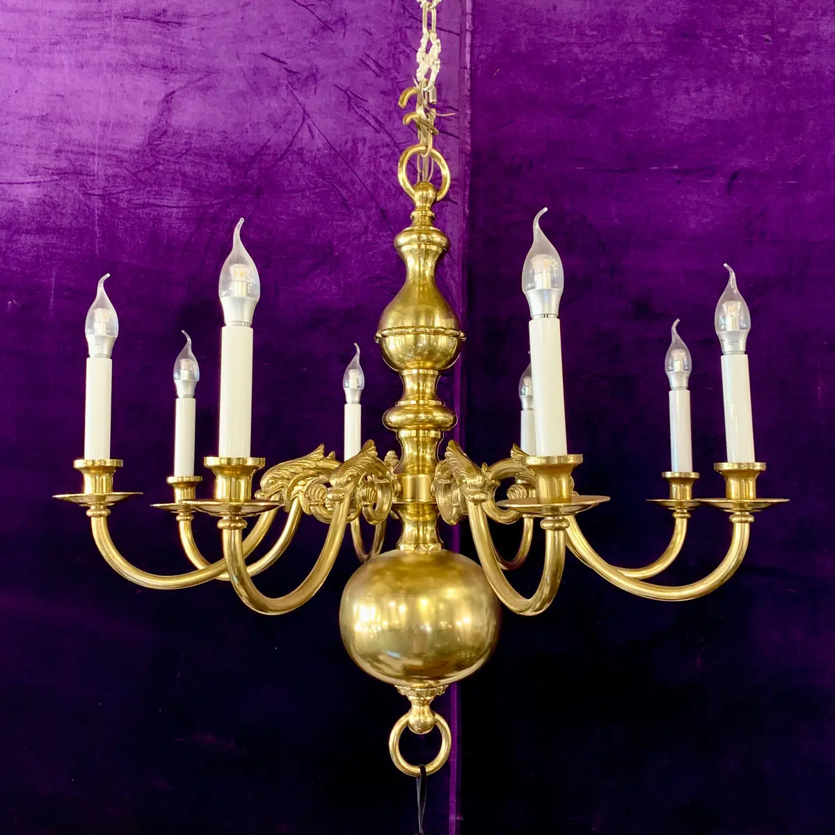 Antique Polished Brass Flemish Chandelier With Griffons - Sold 1