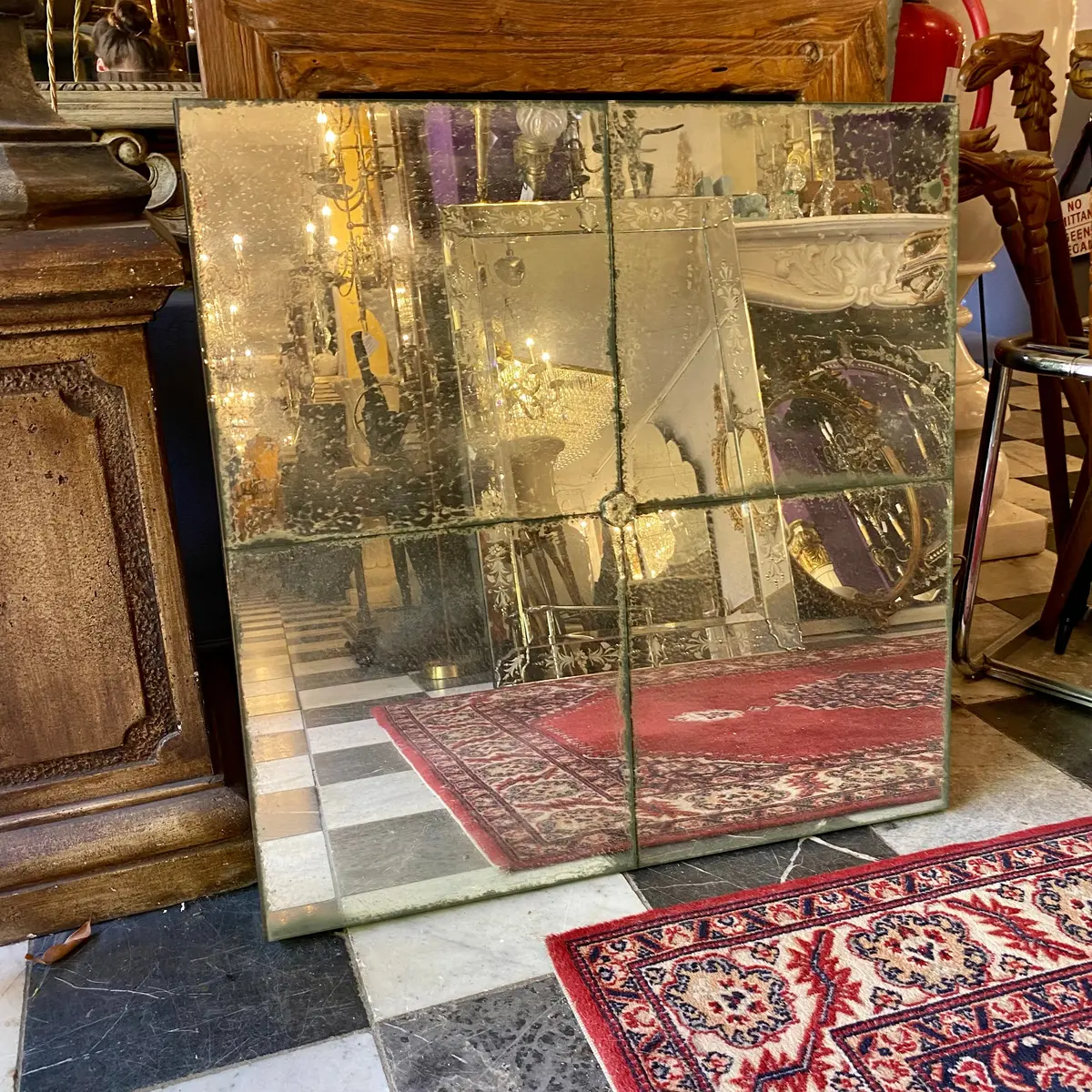 Small Aged Panelled Mirror 1