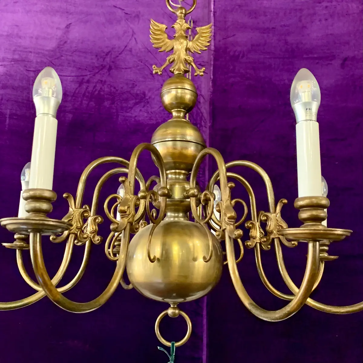 Antique Brass Single Tier Flemish Chandelier - Sold 2
