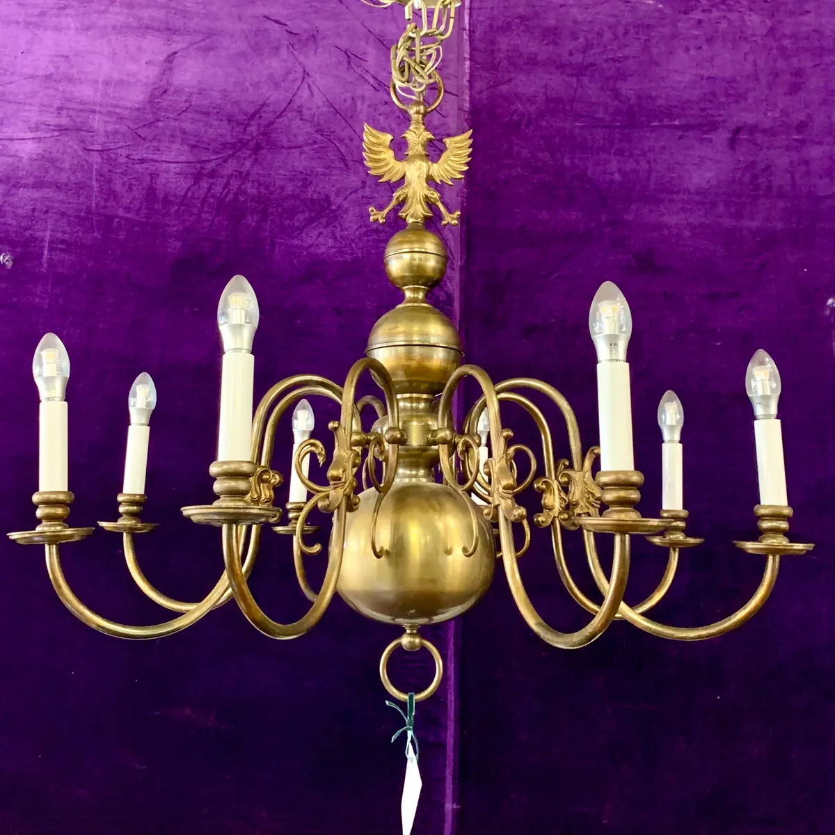 Antique Brass Single Tier Flemish Chandelier - Sold 1
