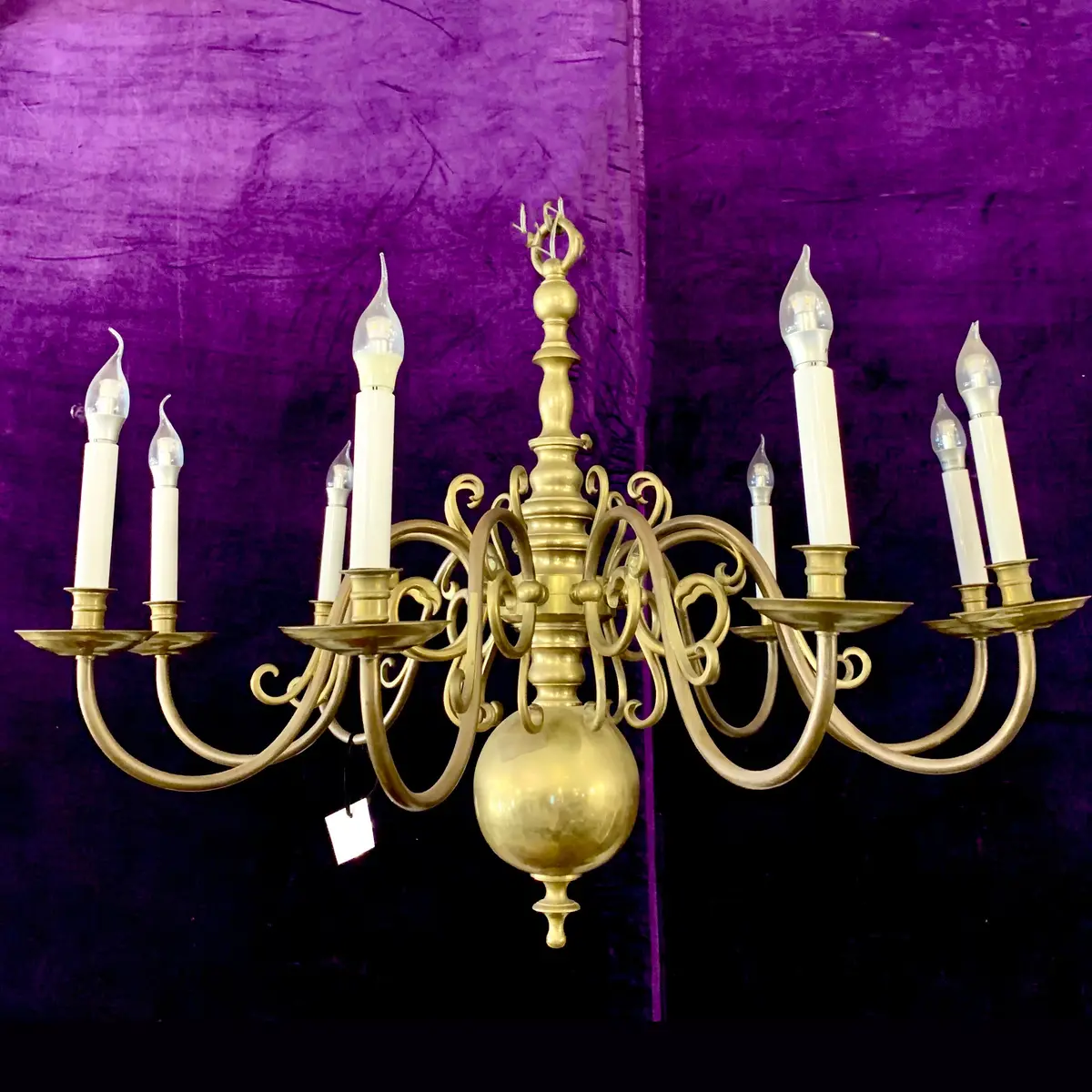 Antique Aged Brass Serpentine Flemish Chandelier - Sold 1