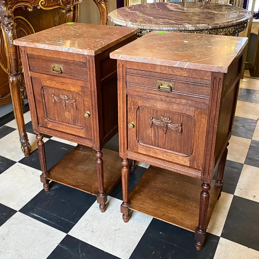 Antique Oak And Marble Pedestals - Sold 1