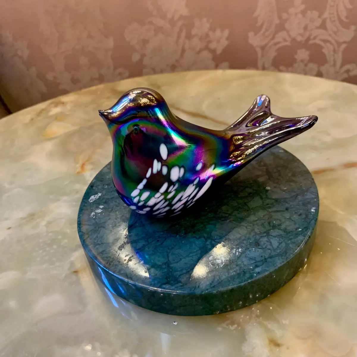 Sweet Monochrome Song Bird Glass Paperweight 1