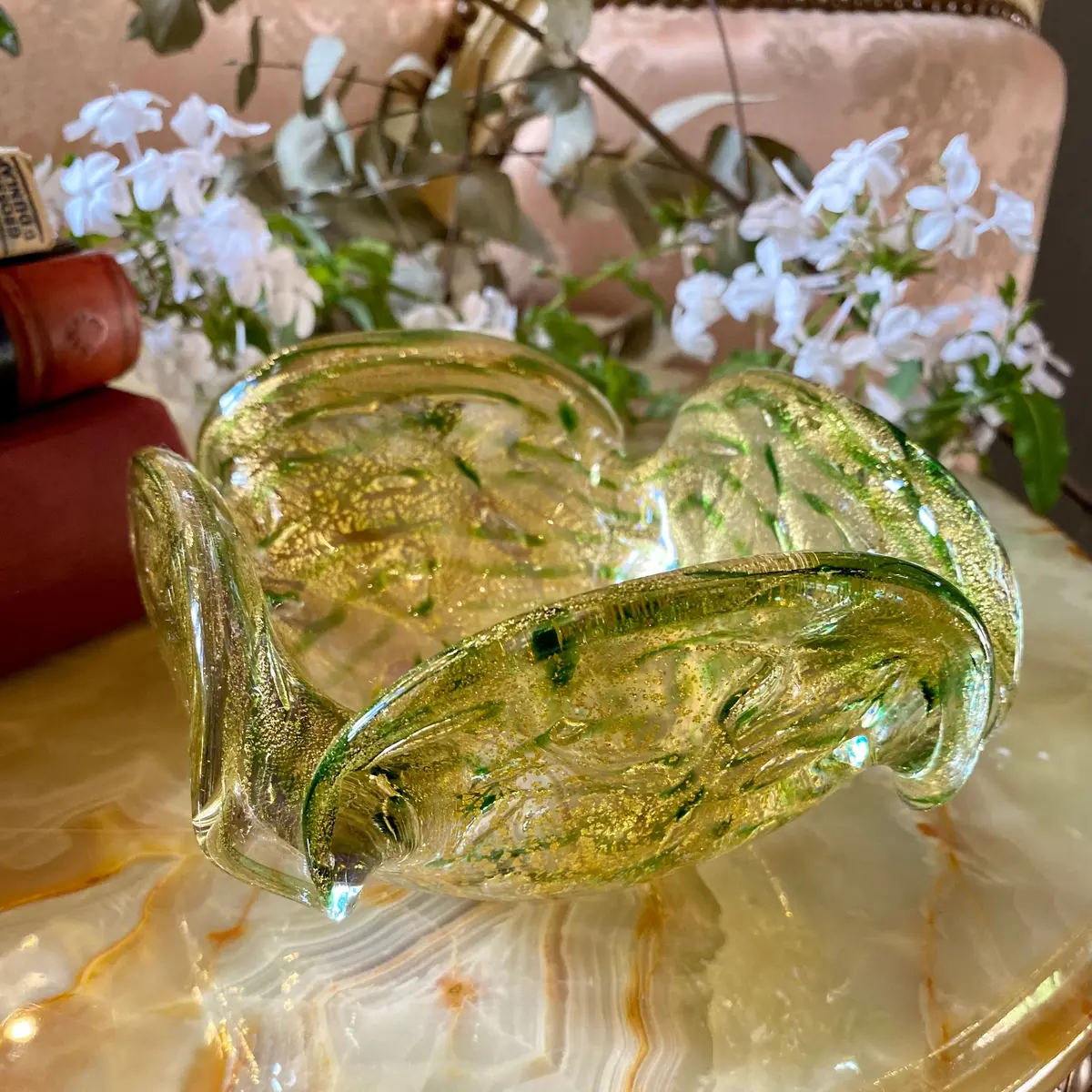 Vintage Green And Gold Murano Ashtray 1