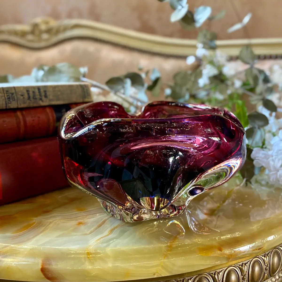 Vintage Indigo And Berry Murano Ashtray 1