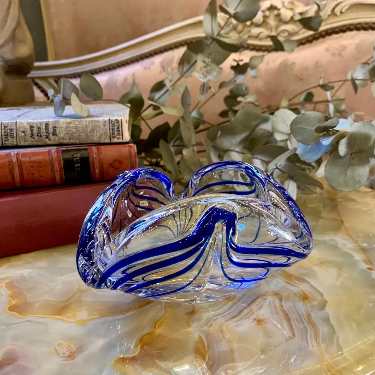 Striped Blue And Clear Murano Bowl - Sold 1
