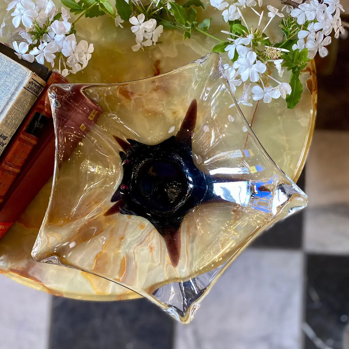 Unique Clear And Plum Star Shaped Murano Bowl - Sold 1