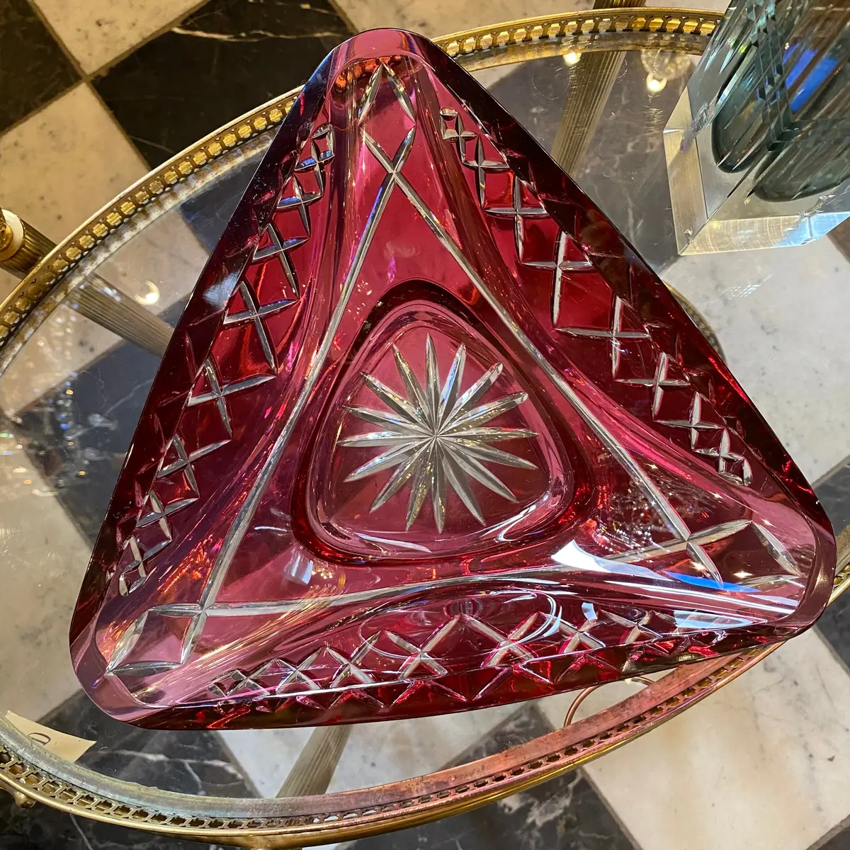 Large Etched Cranberry Glass Bowl 1
