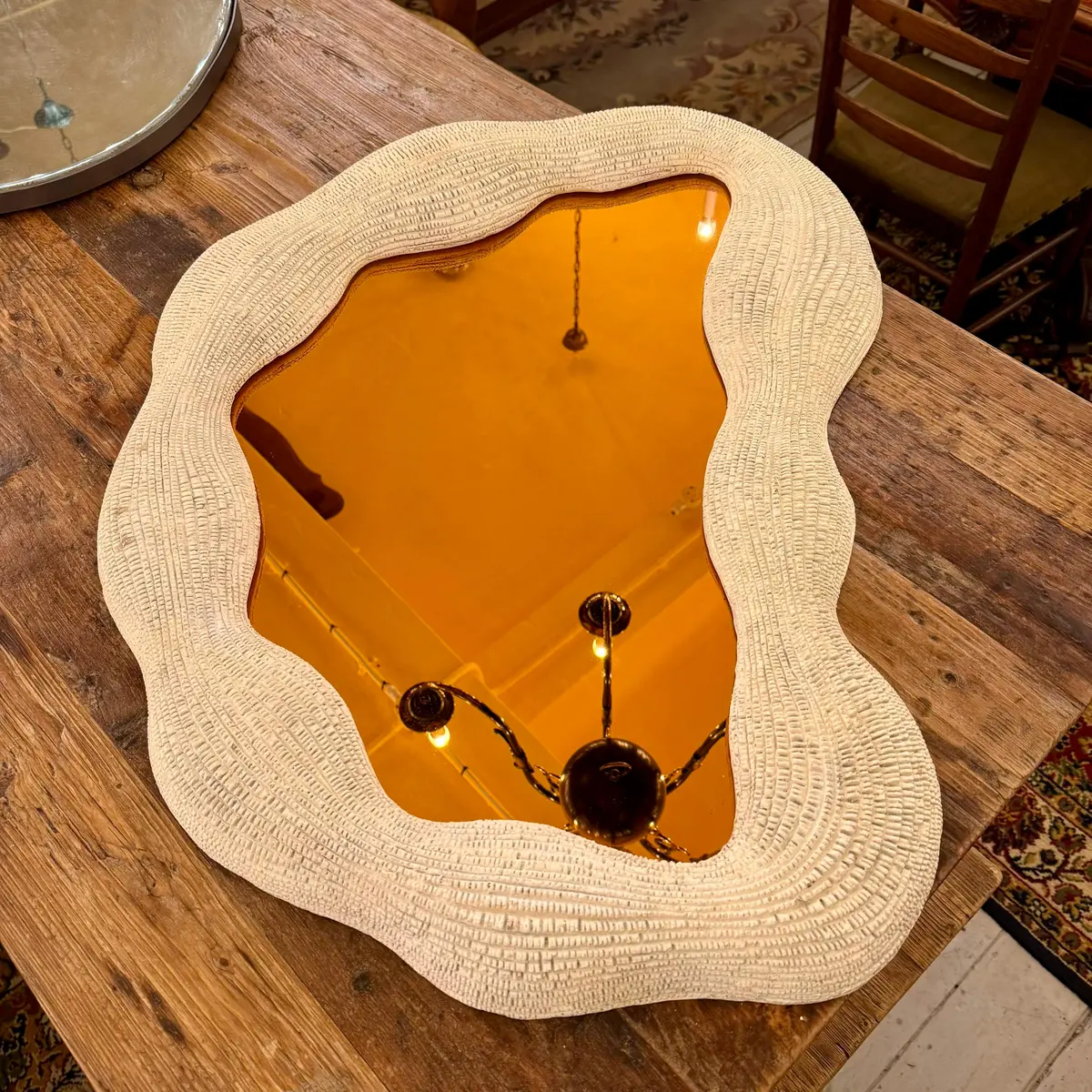 Irregular Amber Mirror With Textured Frame - Sold 1