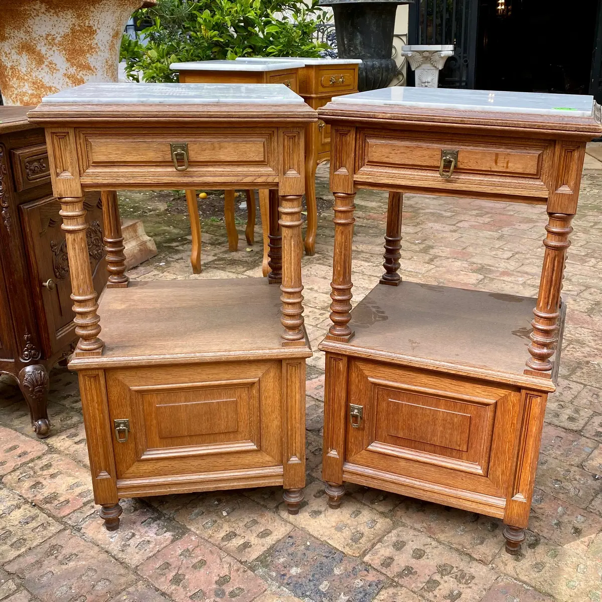 Antique Oak Bedside Pedestals - Sold 1