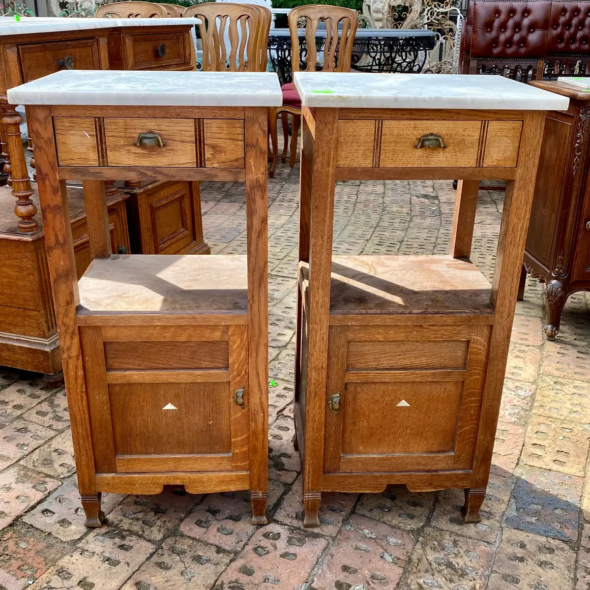 Bedside Pedestals With Marble Top - Sold 1