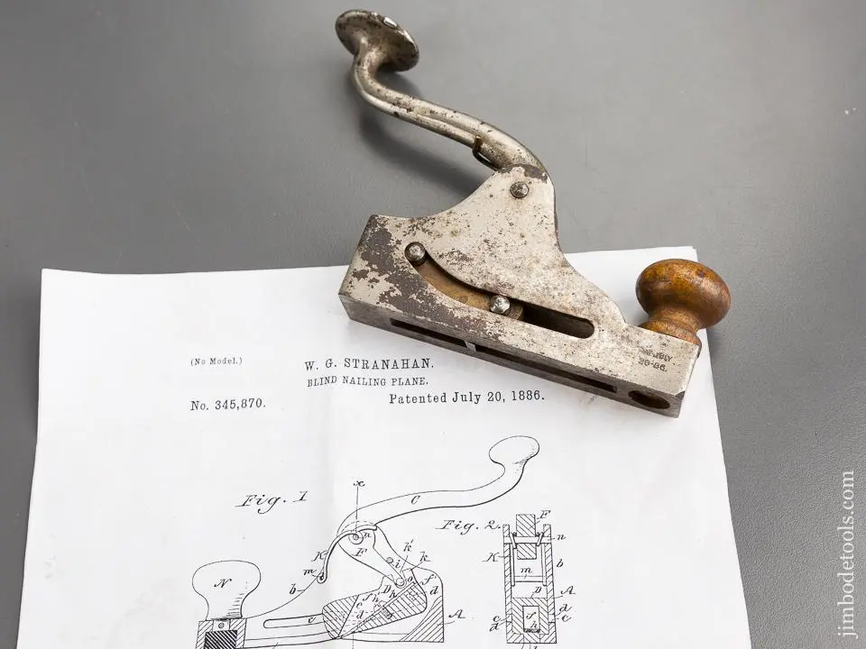 W.G. Stranahan Patent July 20, 1886 Blind Nailing Plane - 81706R 1