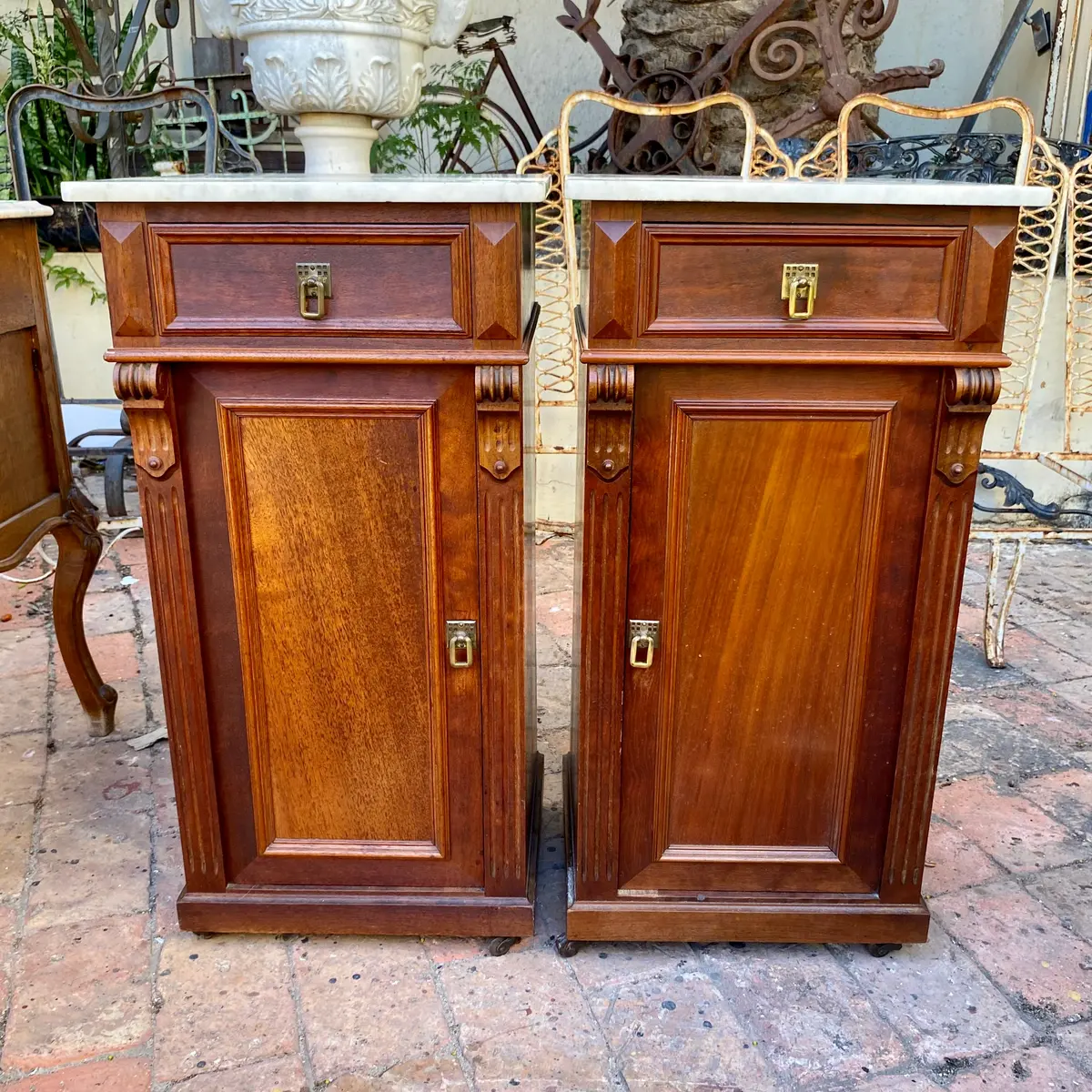 Beautiful Pair Of Antique Bedside Pedestals With Brass Handles - Sold 1