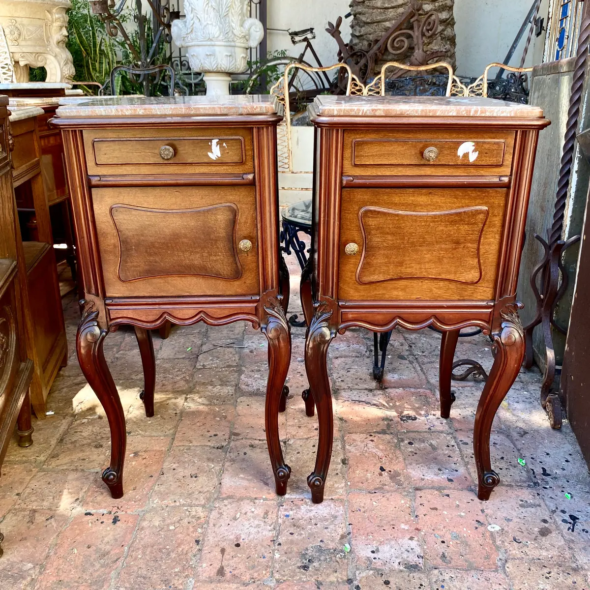 Antique Walnut Bedside Pedestals With Marble Top - Sold 1