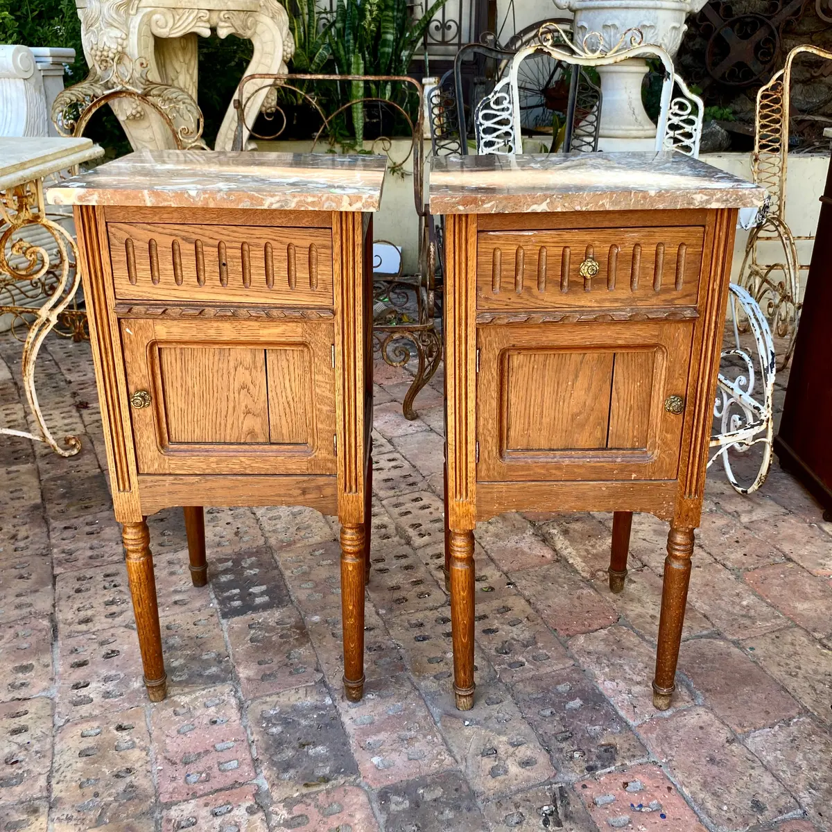 Antique Pair Of Carved Oak Bedside Pedestals - Sold 1
