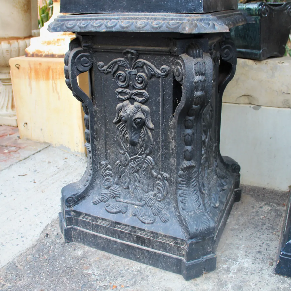 Very Ornate Ram's Head Cast Iron Plinth - Sold 1