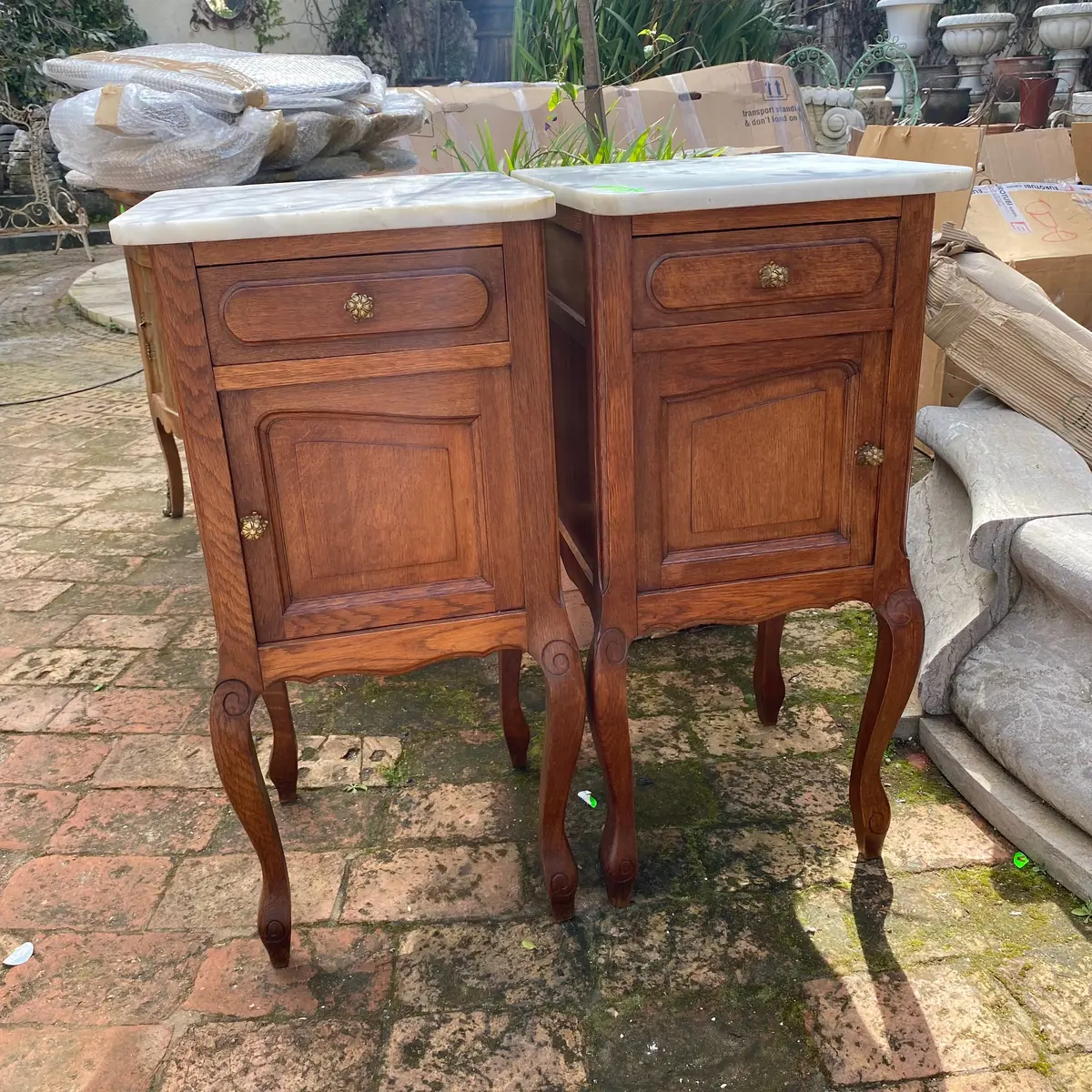 Antique Oak Pedestals With Marble Tops - Sold 1
