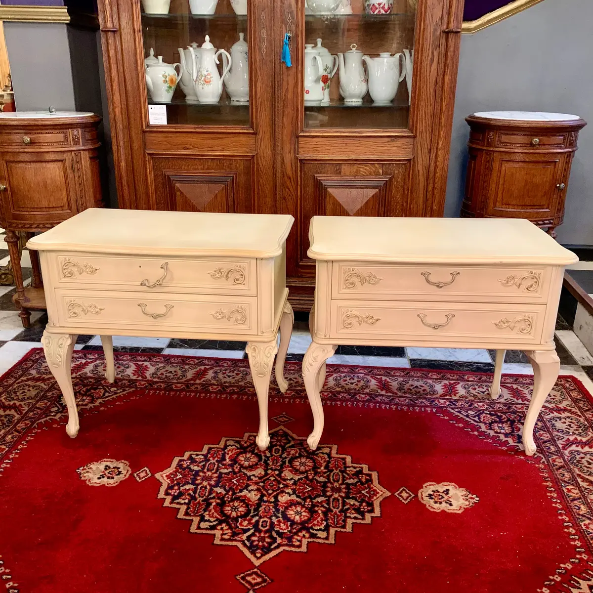Sizable Vintage French Cream Bedside Pedestals - Sold 1