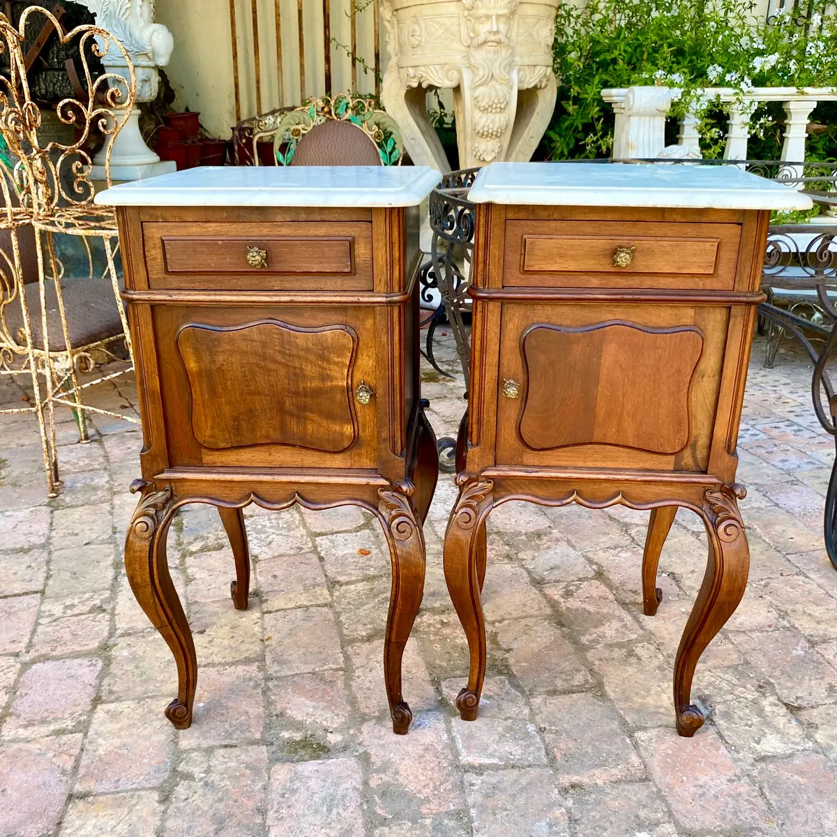 Elegant Pair Of Antique Bedside Pedestals With Cabriole Legs - Sold 1