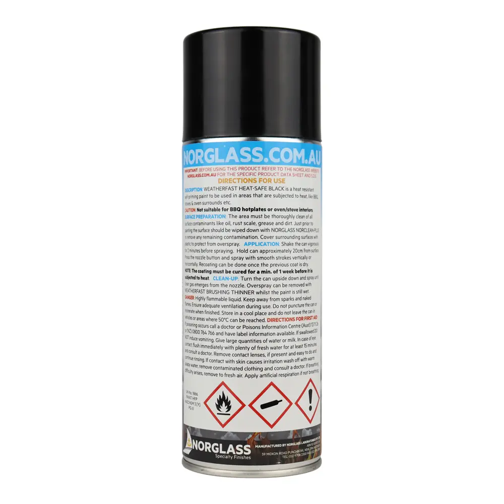 Norglass Weatherfast Heat Safe Black Aerosol 300G Self Priming 2