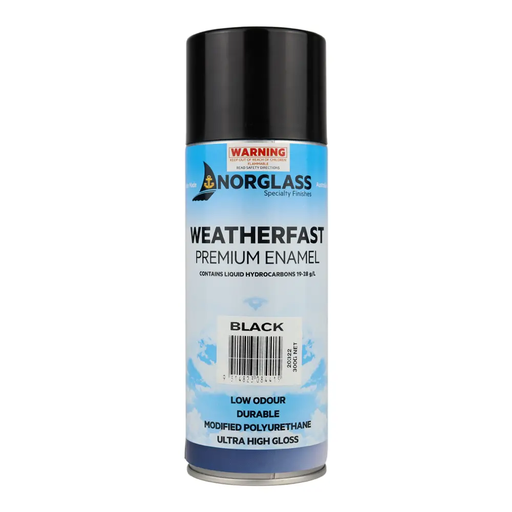 Norglass Marine Paint Weatherfast Black Premium Enamel Aerosol 300G High Gloss 1