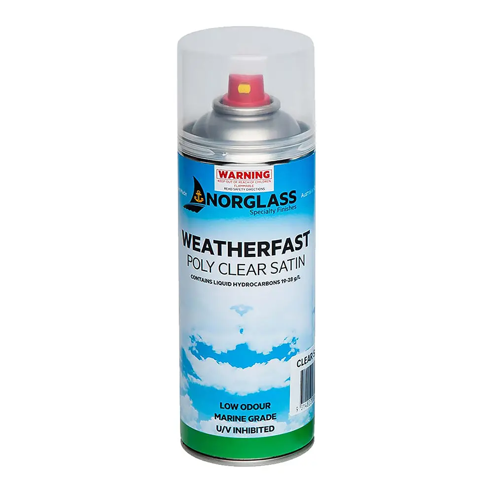Norglass Weatherfast Poly Clear Satin 300G Aerosol Marine Varnish Uv Resistant 1