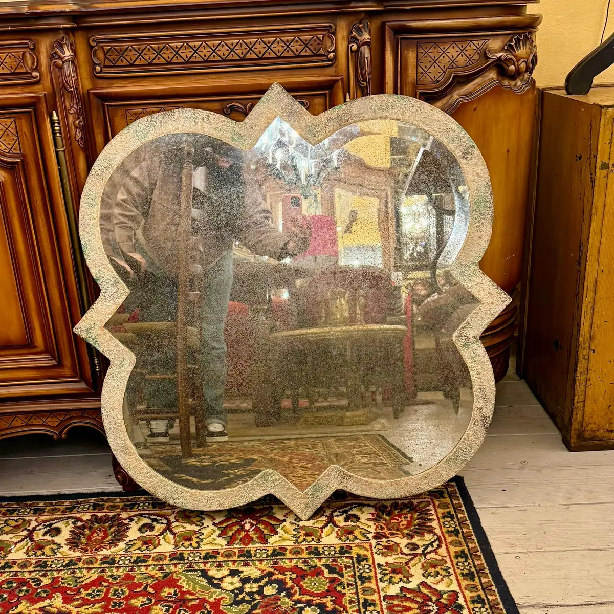Aged Wooden Framed Mirror 1