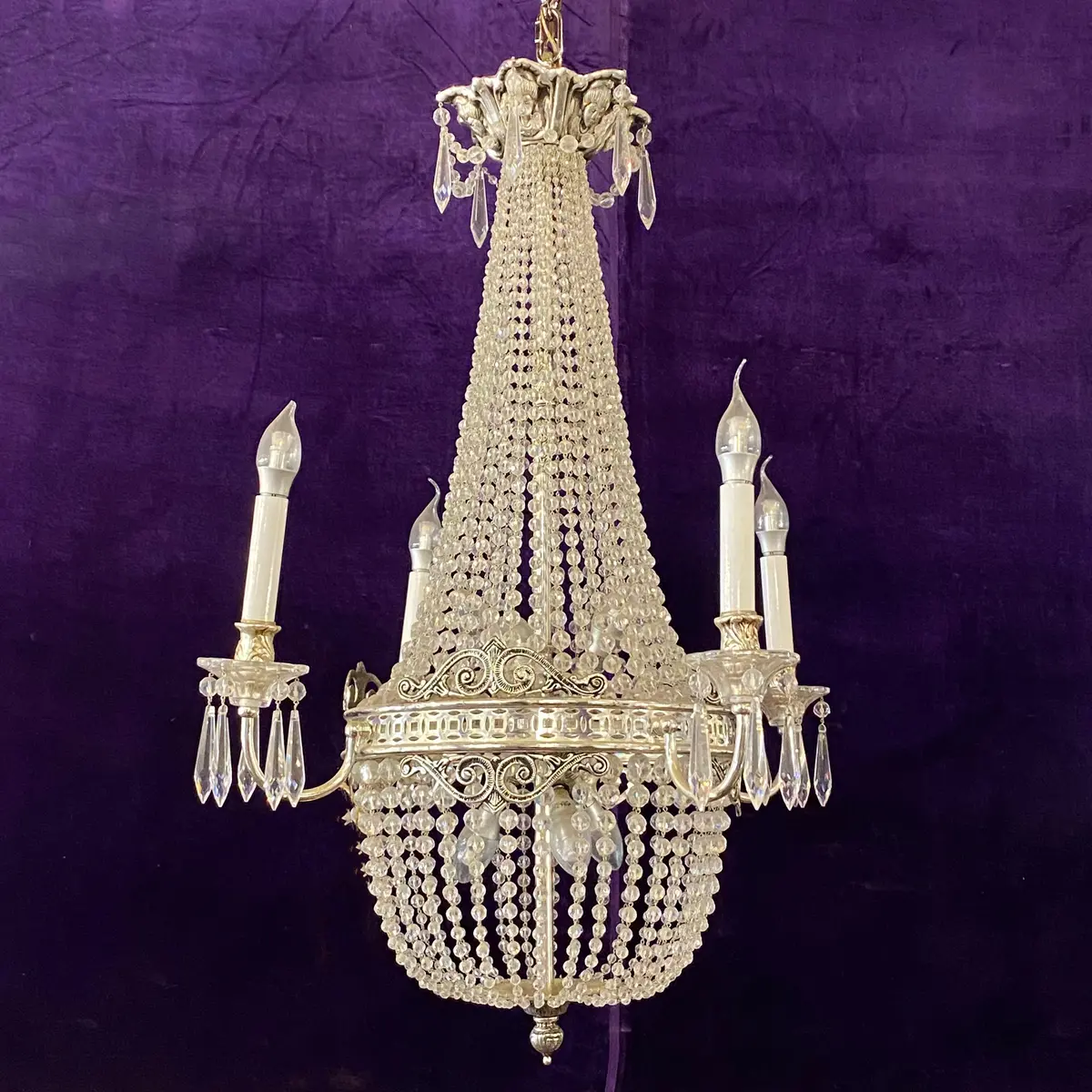 Nickel Plated Crystal Neoclassical Chandelier 1