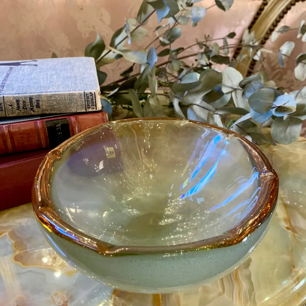 Heavy Opaque Murano Bowl With Amber Rim 1