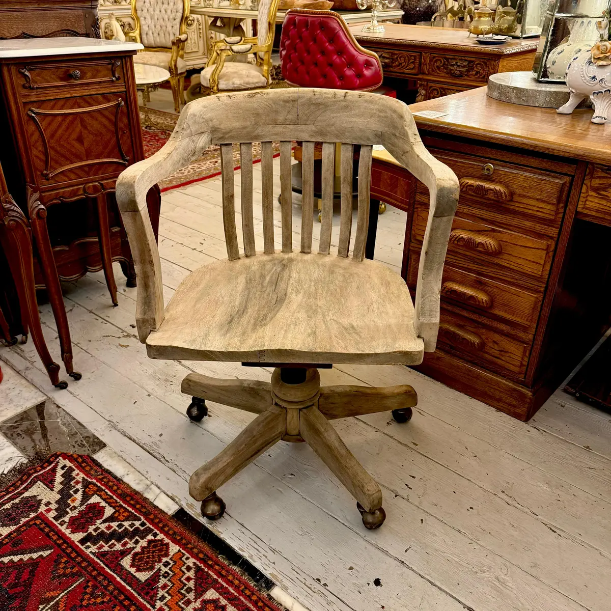Rustic Solid Wood Swivel Office Chair 1