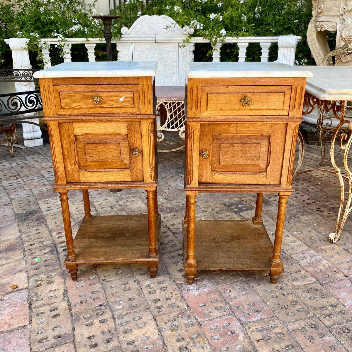 Pair Of Antique Oak Bedside Pedestals - Sold 1