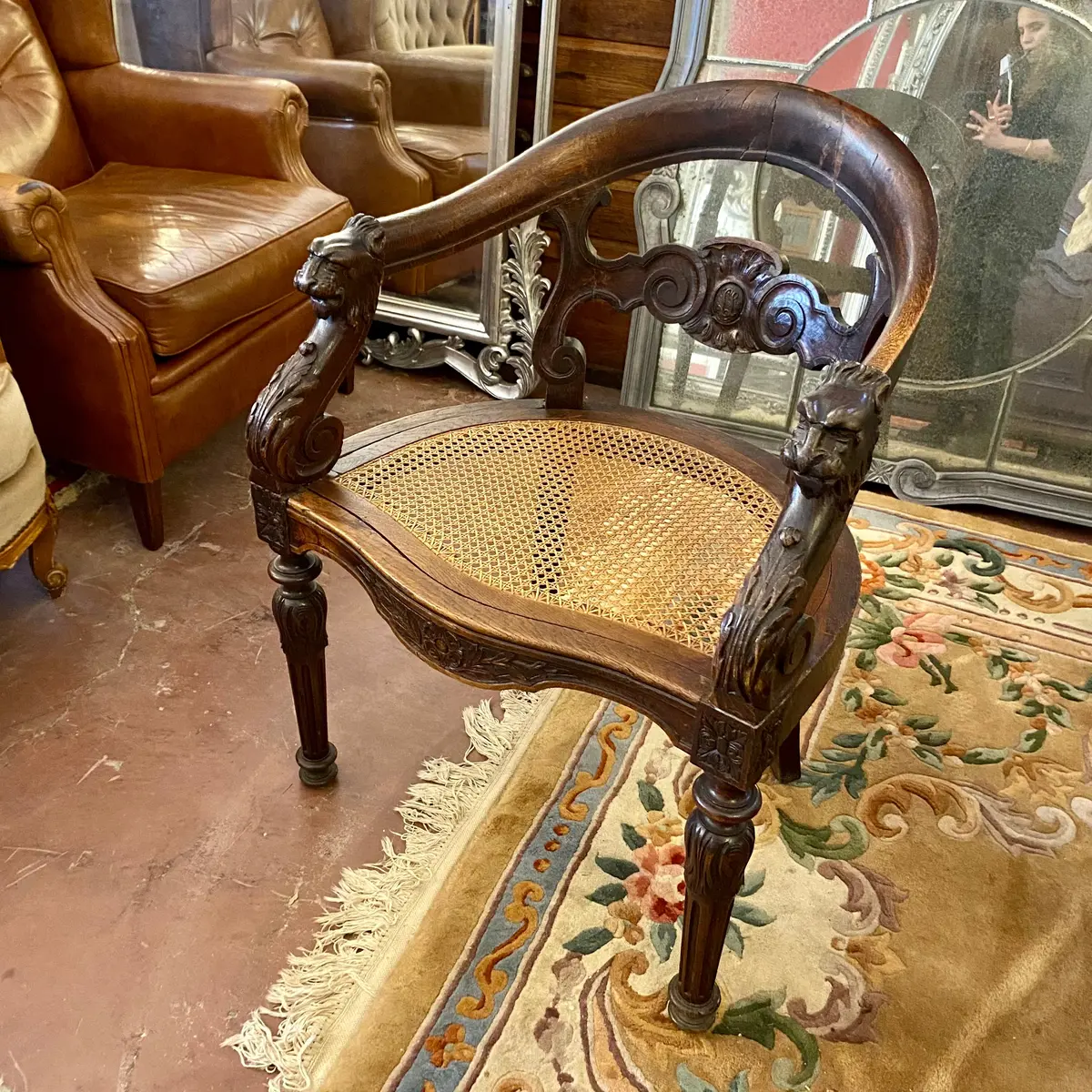 Antique Carved Oak And Wicker Chair - Sold 1