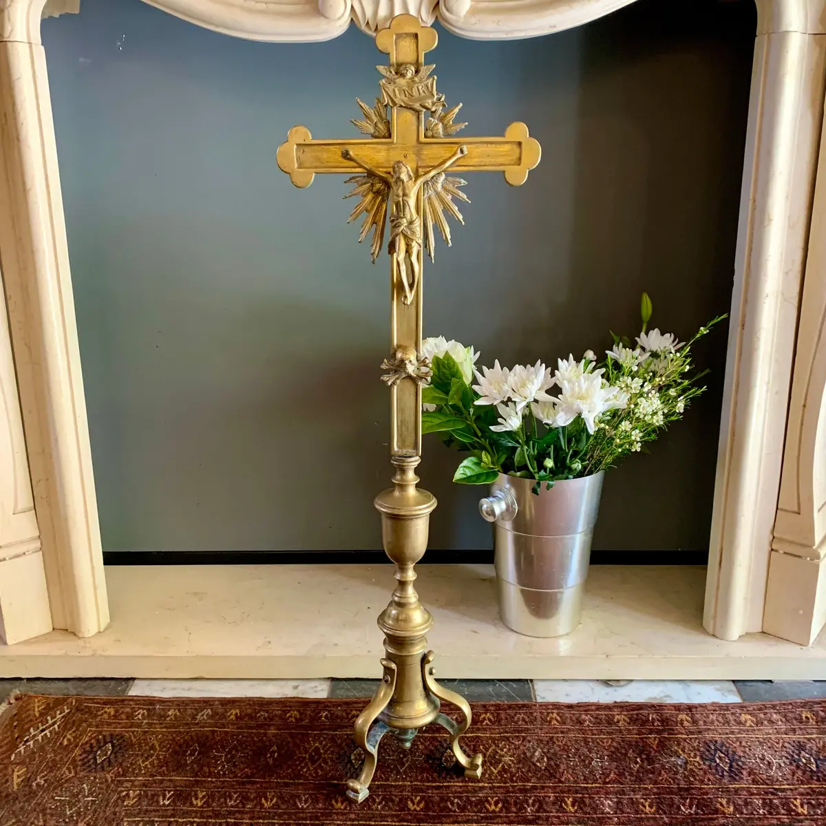 Antique Brass Stand Of Christ On Cross 1