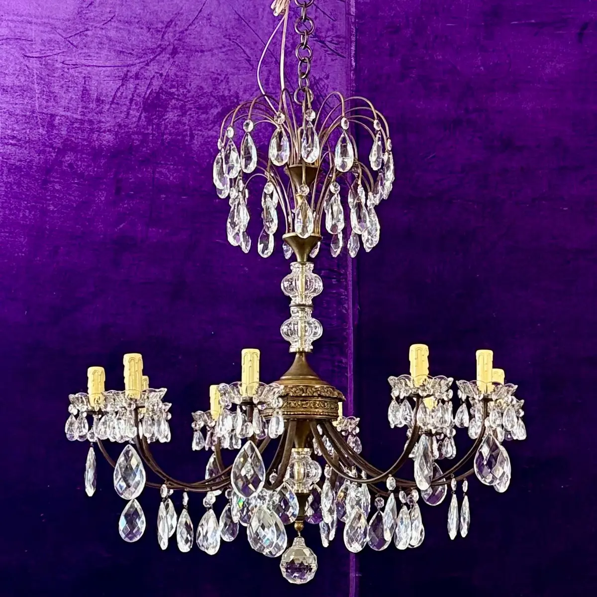 Antique Italian Brass And Crystal Chandelier - Sold 1