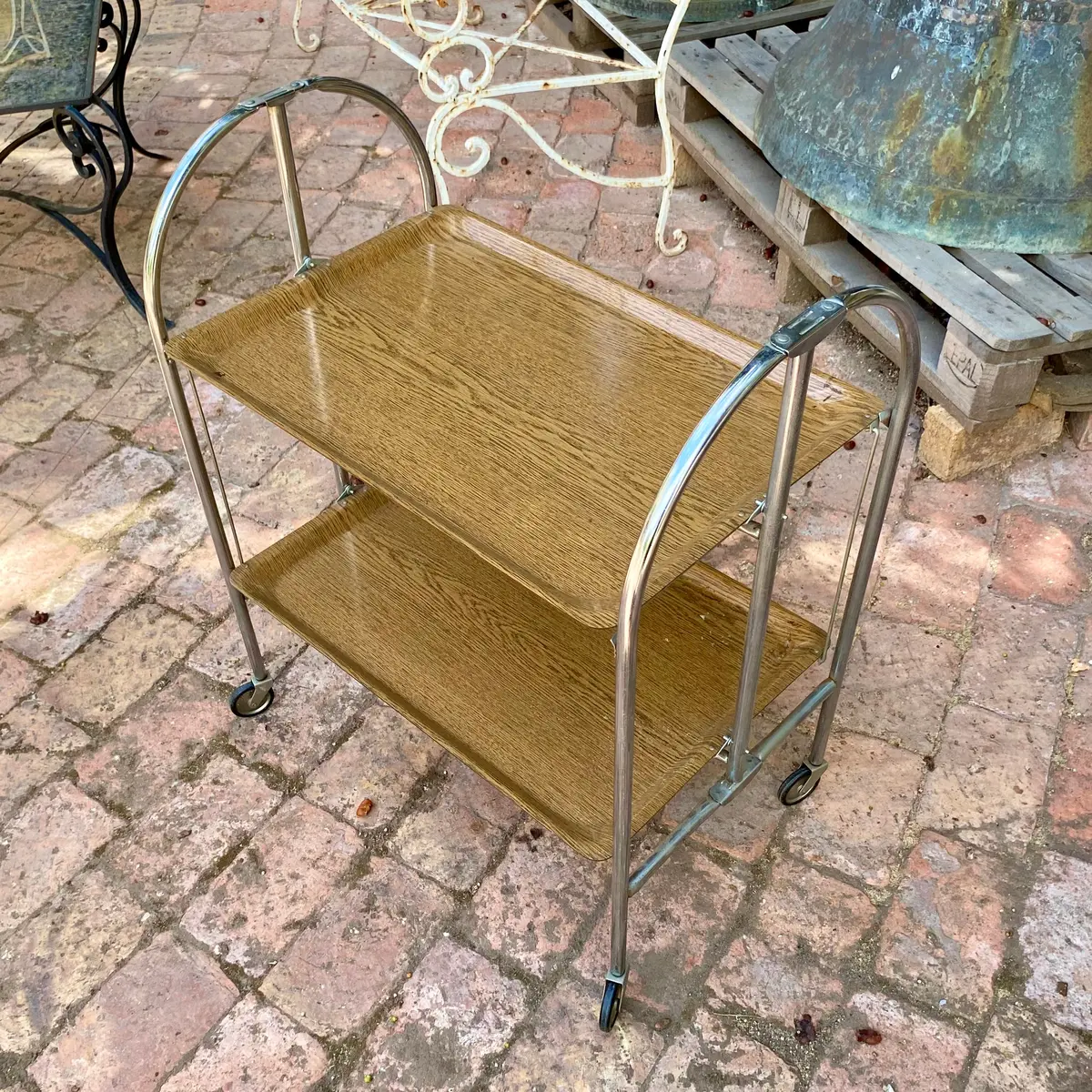 Vintage Light Wood Foldable Drinks Trolley 1