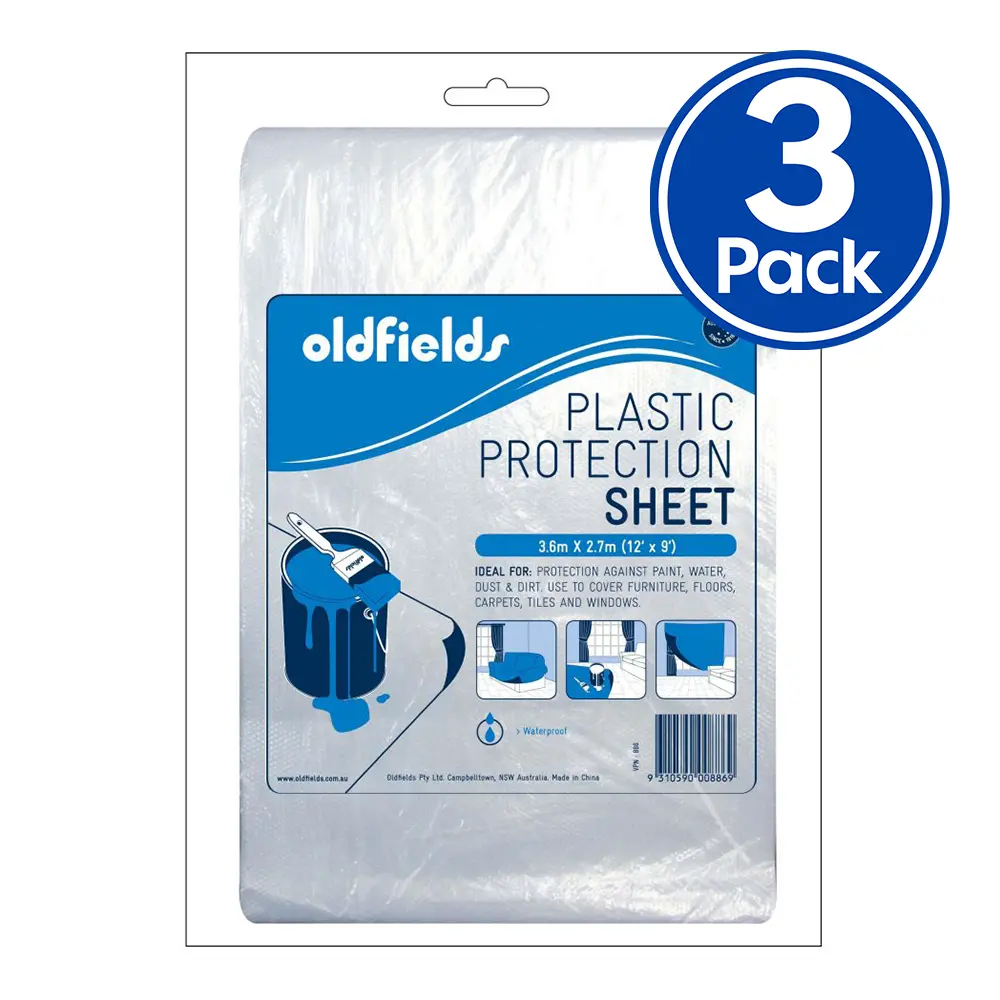 Oldfields Plastic Protection Drop Sheet 3.6M X 2.7M X 3 Pack Seamless Waterproof 1
