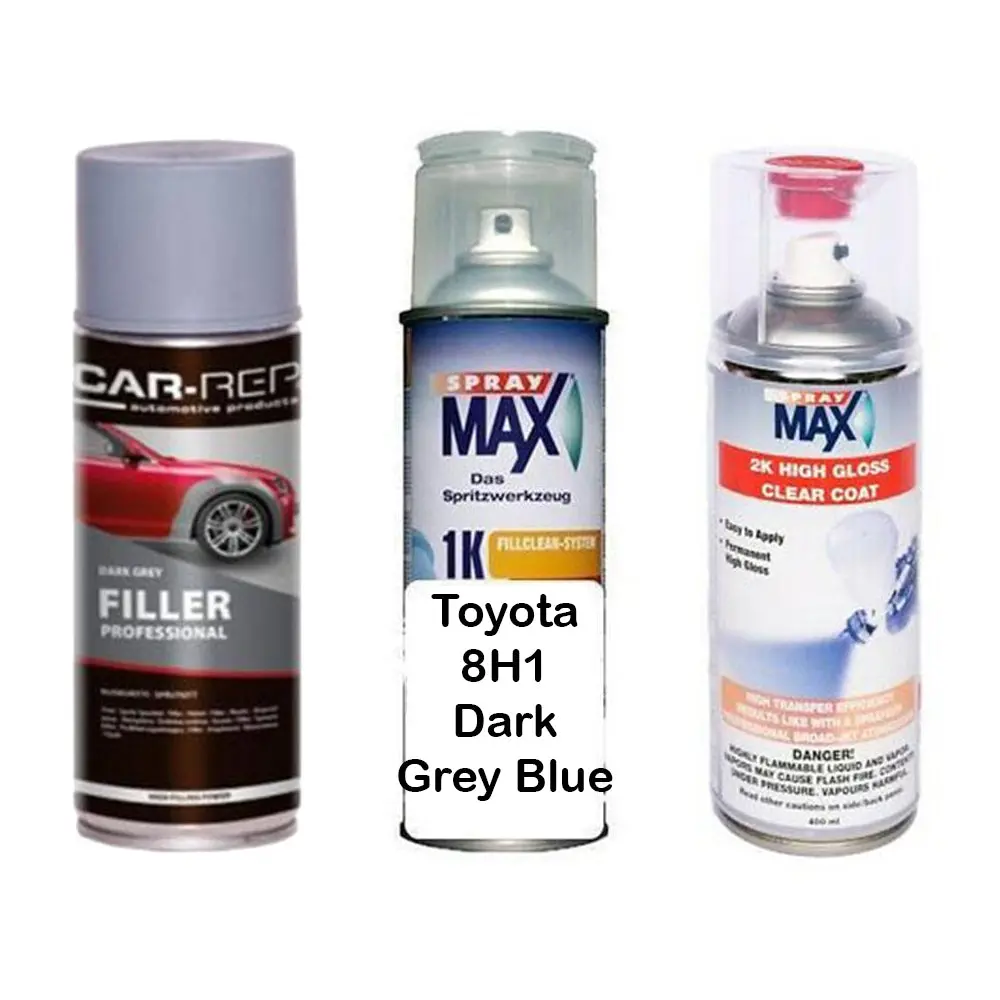 Auto Touch Up Paint For Toyota  8H1 Dark Grey Blue Plus 2K Clear Coat & Primer 1
