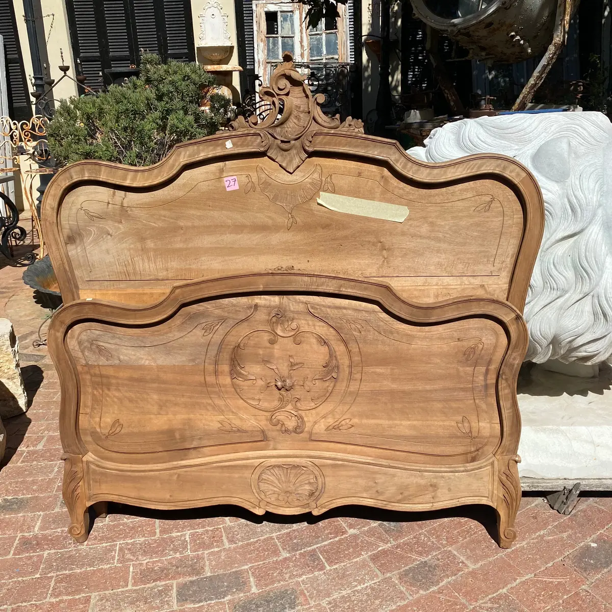 Antique Bed With Delicate Carve Detail - Double - Sold 1