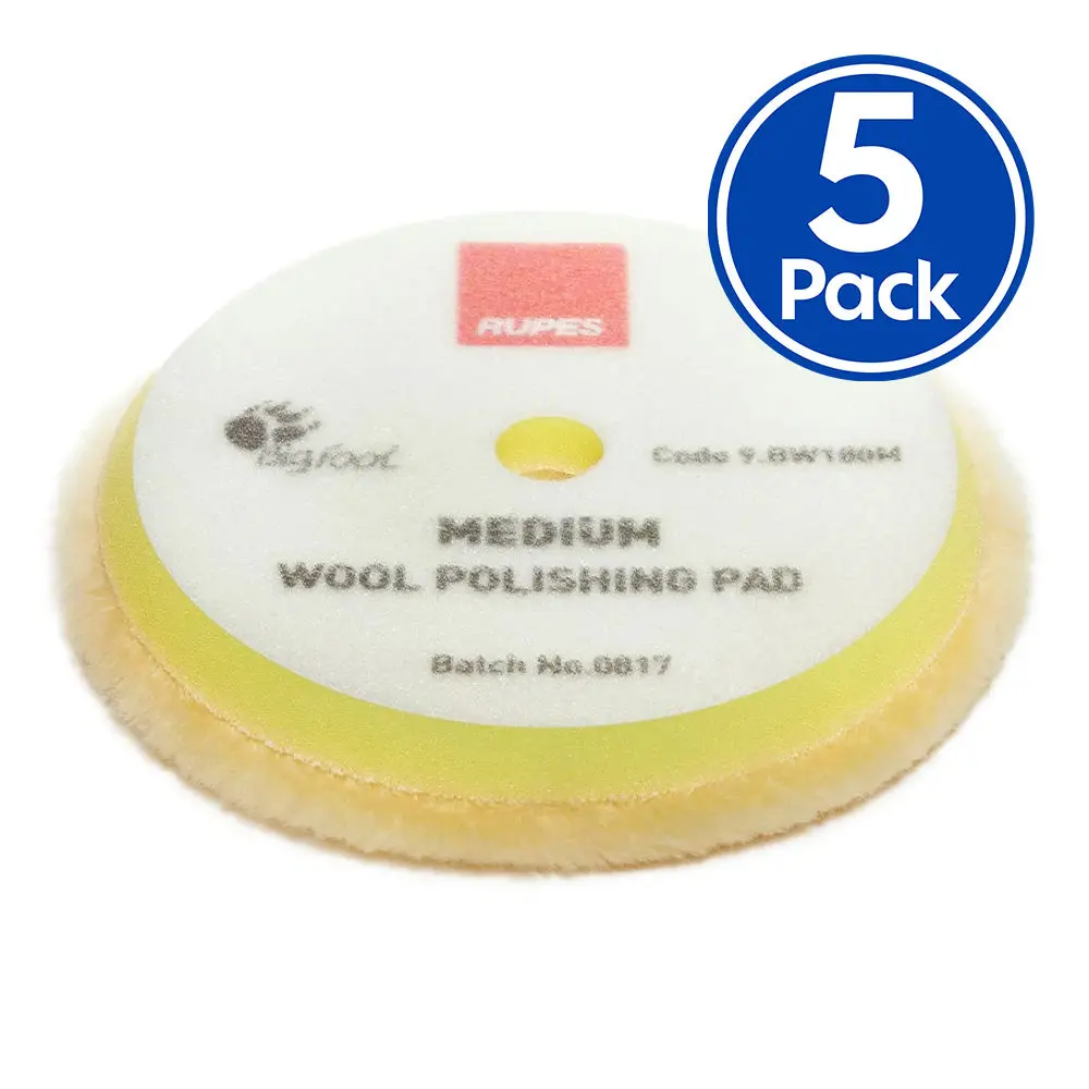 Rupes Bigfoot 150/180Mm Wool Medium Yellow Polishing Pad 9.Bw180m X 5 Pack 1