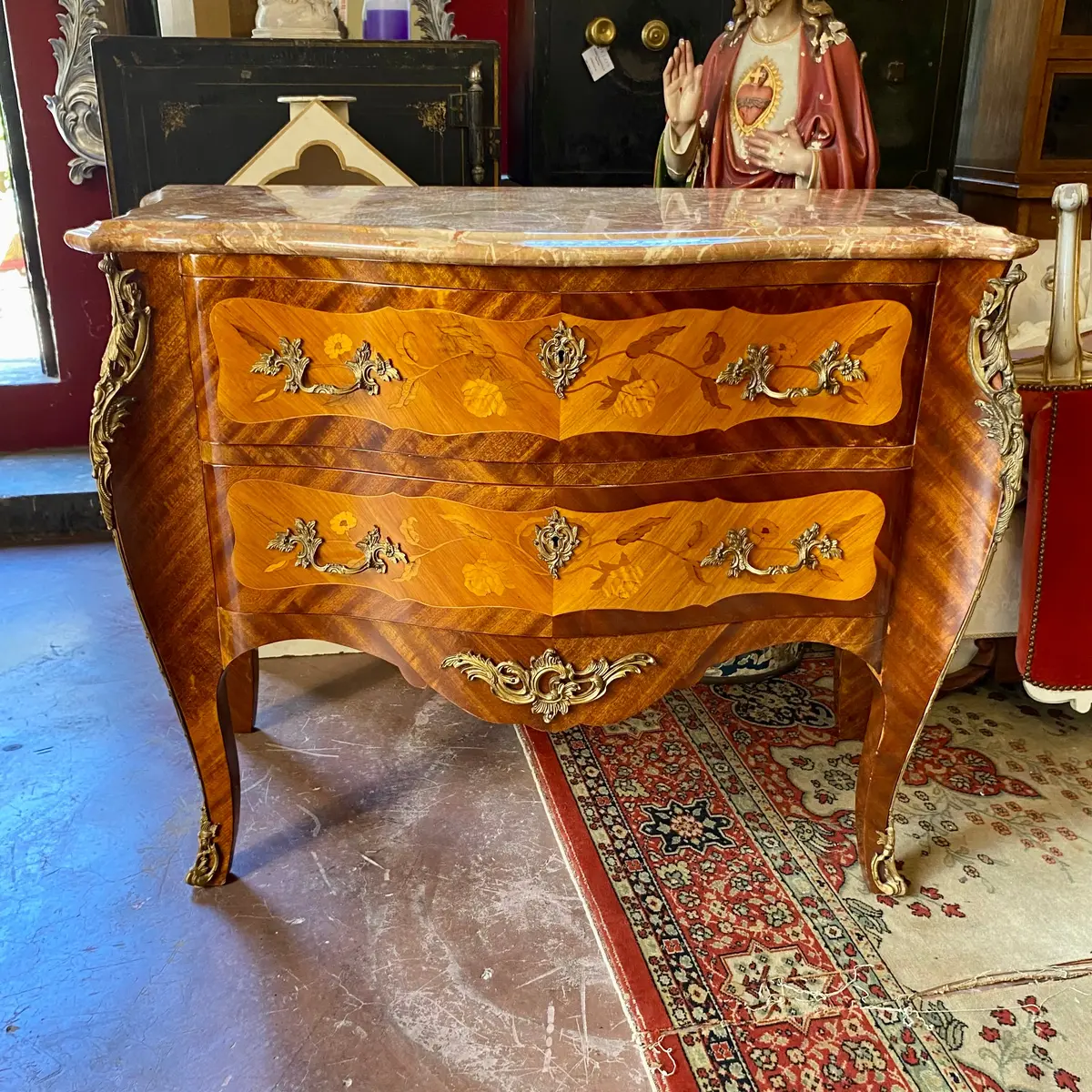 Antique French Bombe Chest With Marble Top - Sold 1