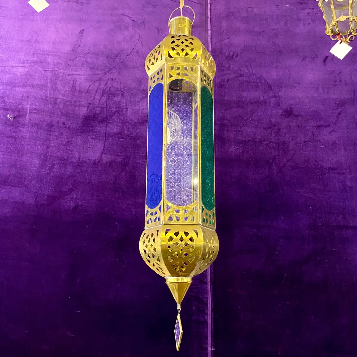 Moroccan Style Brass Lantern With Pressed Glass Panels 1