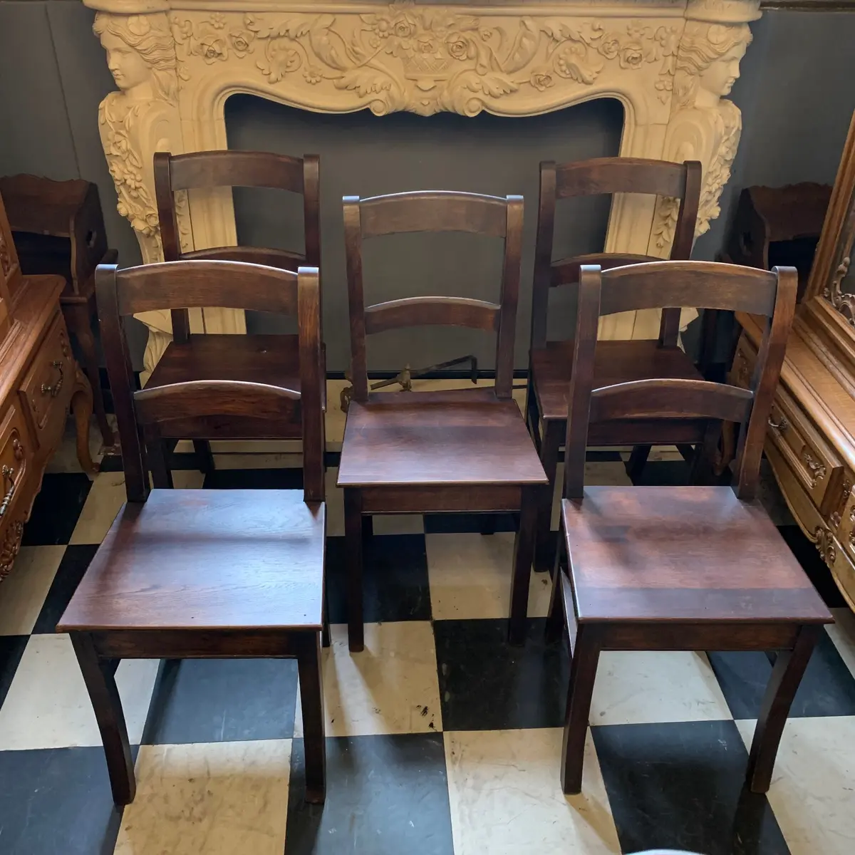 Beautiful Antique French Oak Dining Chairs - Sold 1