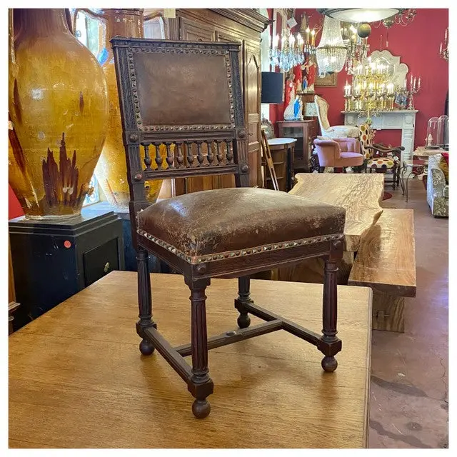 Beautiful Antique Leather And Oak Dining Chairs 1