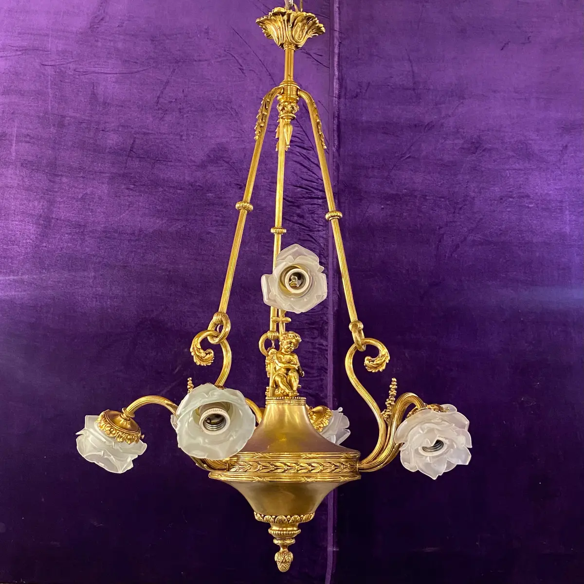 Exquisite And Rare French Romantic Brass Chandelier - Sold 1