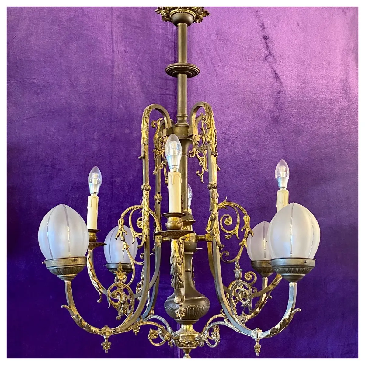 Antique Gilt Brass Gasolier Chandelier 1