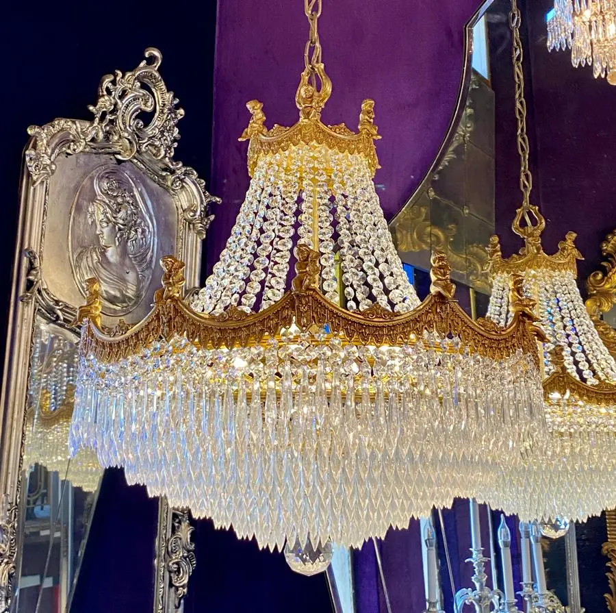 Antique Gilt Neoclassical Chandelier With Cherub Detail - Sold 1
