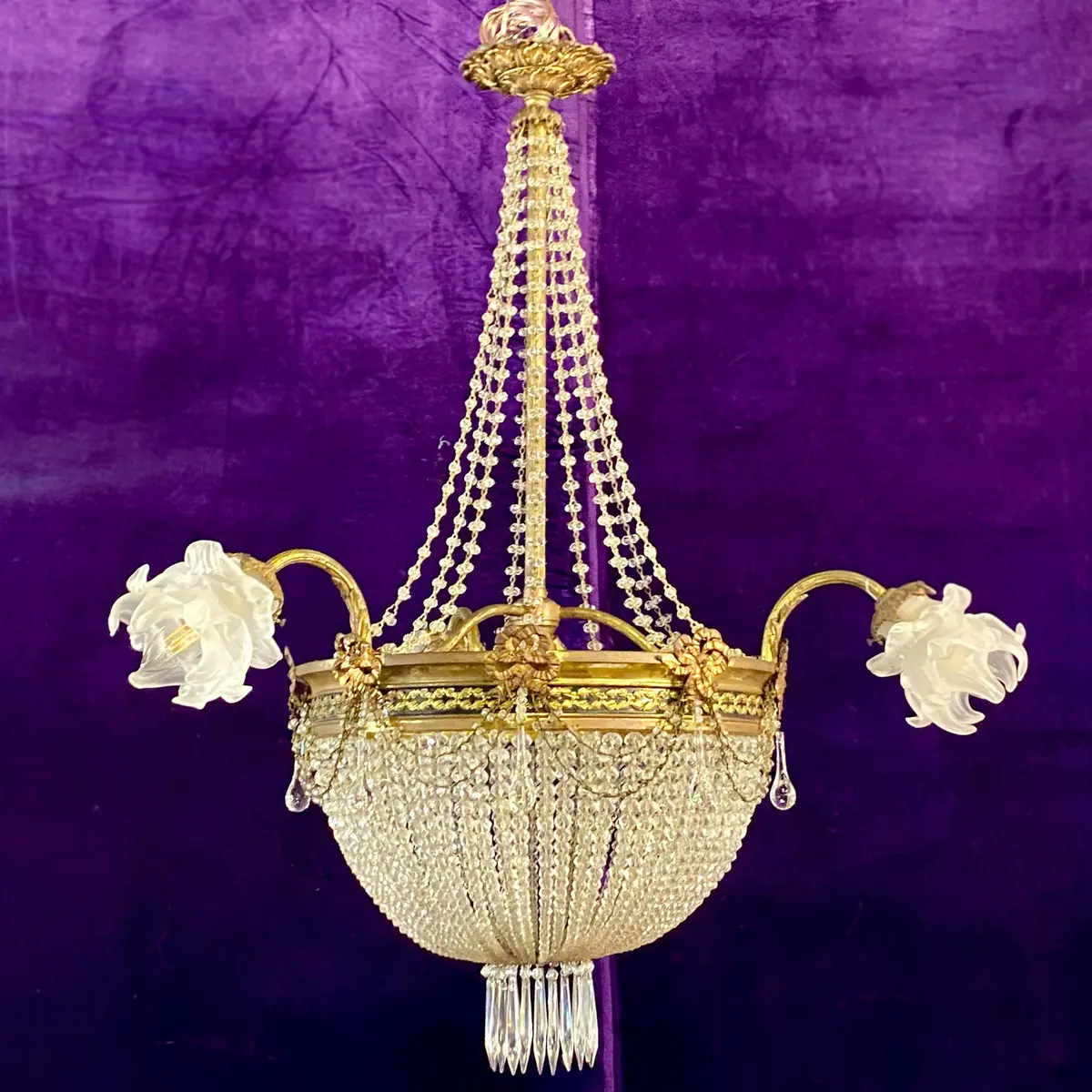 Antique Crystal Bead Neoclassical Chandelier 1