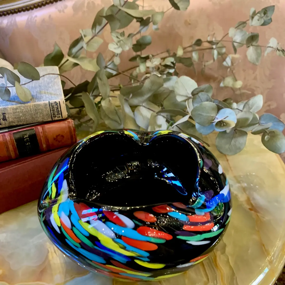 Black Murano Ashtray With Confetti Strokes -Sold 1
